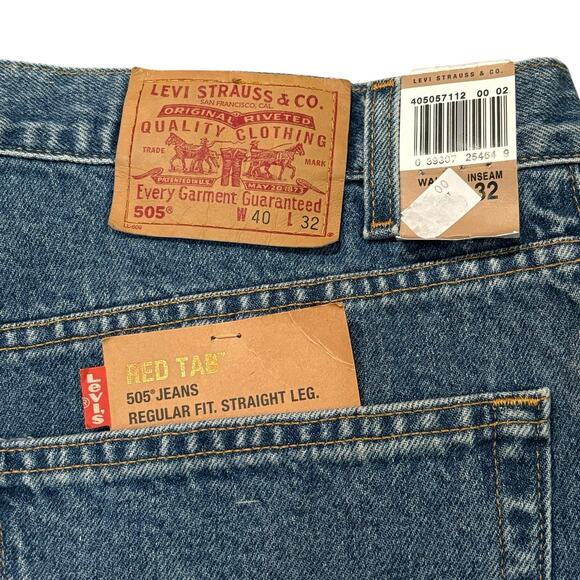 Vintage Levi's 505 Regular Fit Straight Leg 40x32 NOS Red Tab Medium Blue NWT - Picture 5 of 11